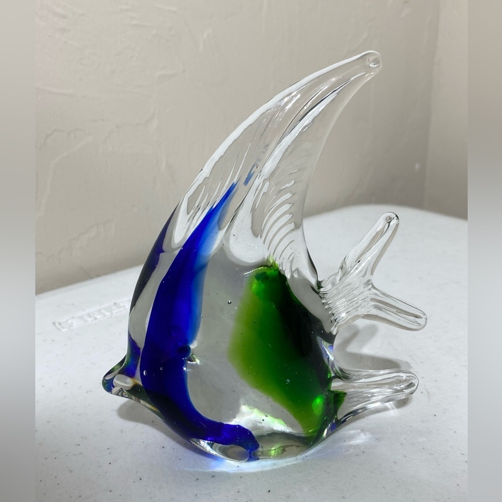 Art Glass Angel Fish Blue Green Paperweight Office Home Decor 6x5”